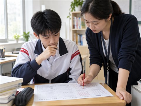入学测评，定位学科、题型与知识断点的场景示意